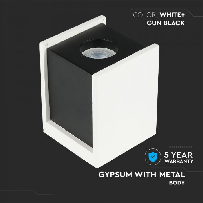 LED SURFACE WHITE GYPSUM SQUARE WITH METAL GUN BLACK BOTTOM GU10 10X10X13
