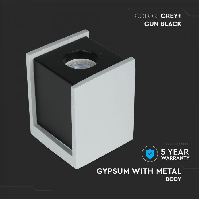 LED SURFACE GREY GYPSUM SQUARE WITH METAL GUN BLACK BOTTOM GU10 10X10X13
