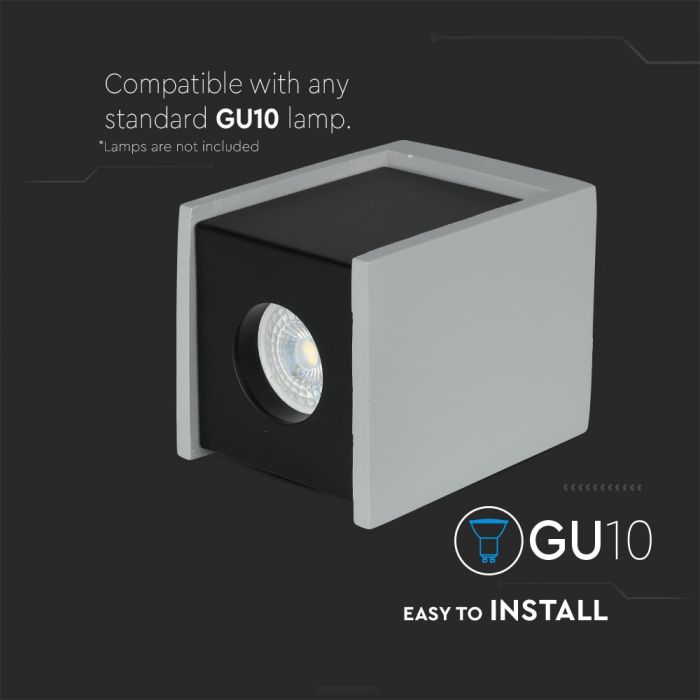 LED SURFACE GREY GYPSUM SQUARE WITH METAL GUN BLACK BOTTOM GU10 10X10X13