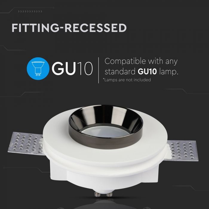 GU10 Fitting Gypsum White Recessed Light Black Metal Round