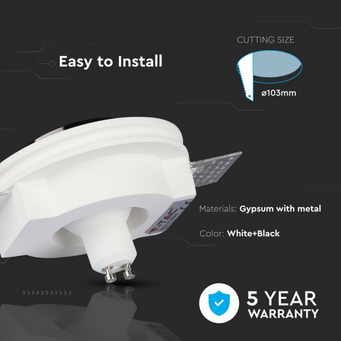 LED BRACKET GU10 ROUND GYPSUM WHITE WITH BLACK METAL 100 (103)