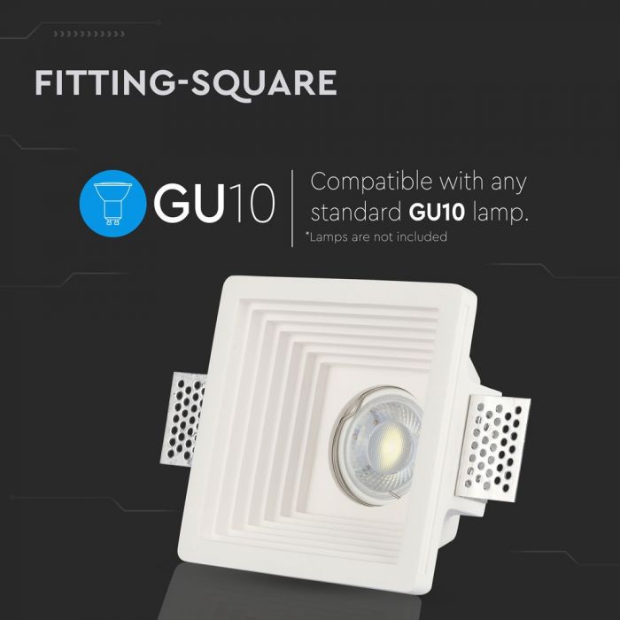 GU10 Fitting Gypsum White Recessed Light Square