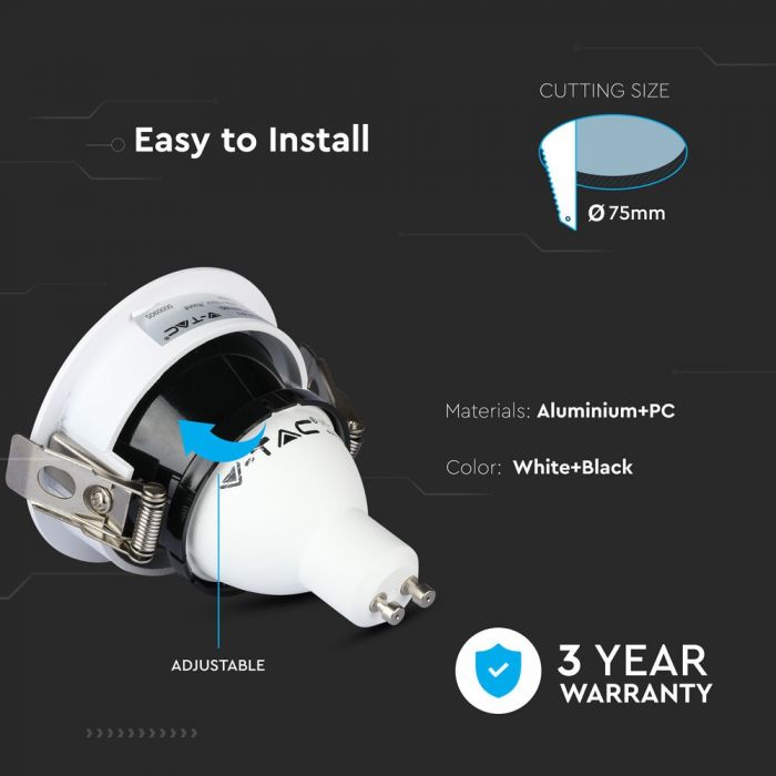LED BRACKET GU10 ROUND WHITE + BLACK ALUMINIUM + PC 80X42 (75)