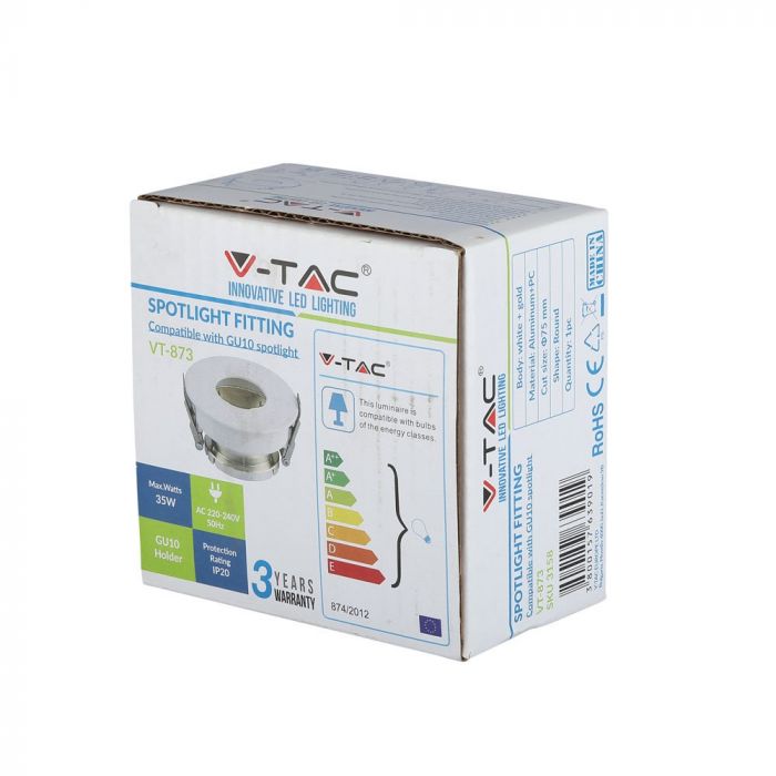 LED BRACKET GU10 ROUND WHITE + GOLD ALUMINIUM + PC 80X42 (75)