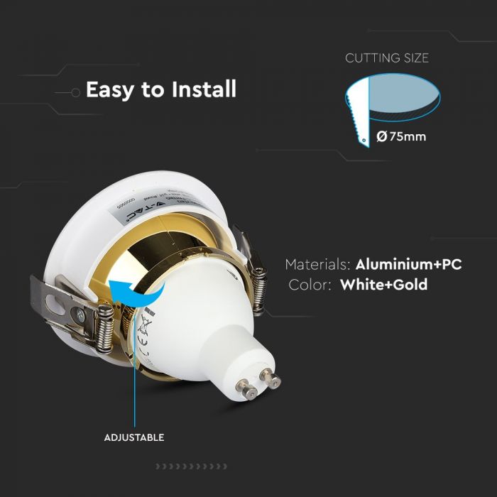 LED BRACKET GU10 ROUND WHITE + GOLD ALUMINIUM + PC 80X42 (75)