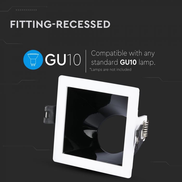 GU10 Fitting White+Black Square