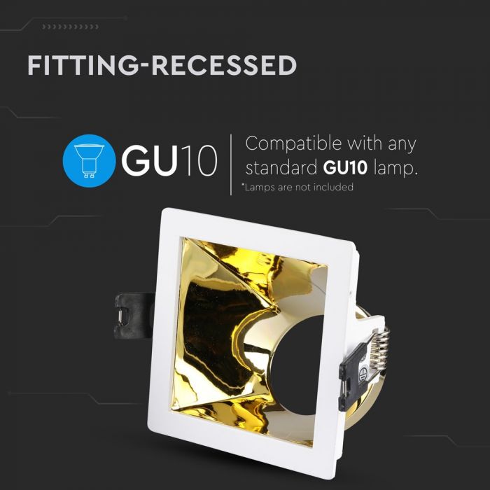 LED BRACKET GU10 SQUARE WHITE + GOLD ALUMINIUM + PC 85X85X62 (80X80)