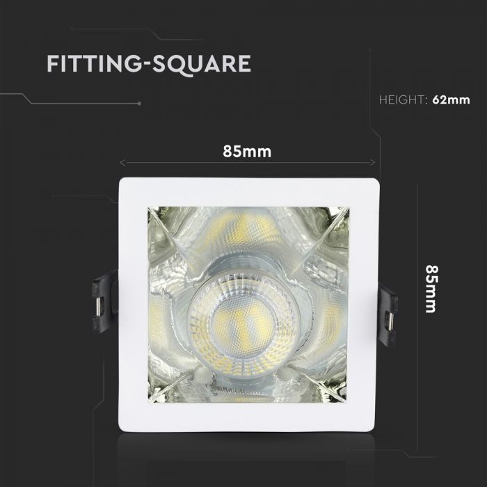 LED BRACKET GU10 SQUARE WHITE + CHROME ALUMINIUM + PC 85X85X62 (80X80)