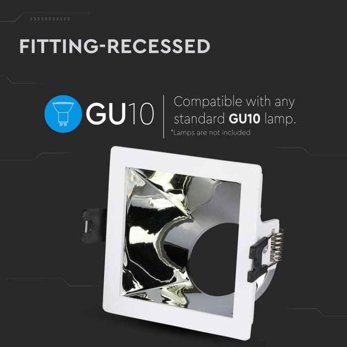 LED BRACKET GU10 SQUARE WHITE + CHROME ALUMINIUM + PC 85X85X62 (80X80)
