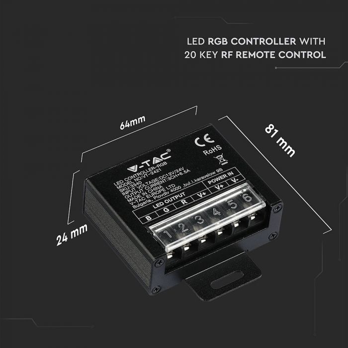 LED RGB SYNC CONTROLLER FOR STRIP 240W 19.8A RF 20BUTTON REMOTE CONTROL