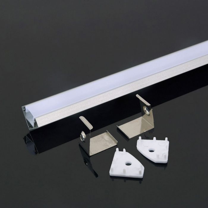 LED Strip Mounting Kit With Diffuser Aluminum 2000 x 19 x 19mm Milky