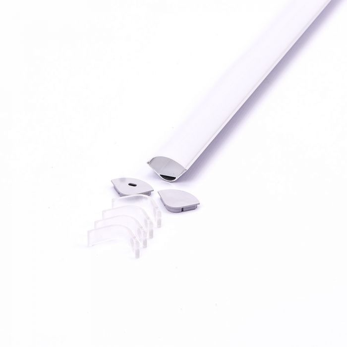 LED Strip Mounting Kit With Diffuser Aluminum Milky Gypsum Corner Round  2000mm