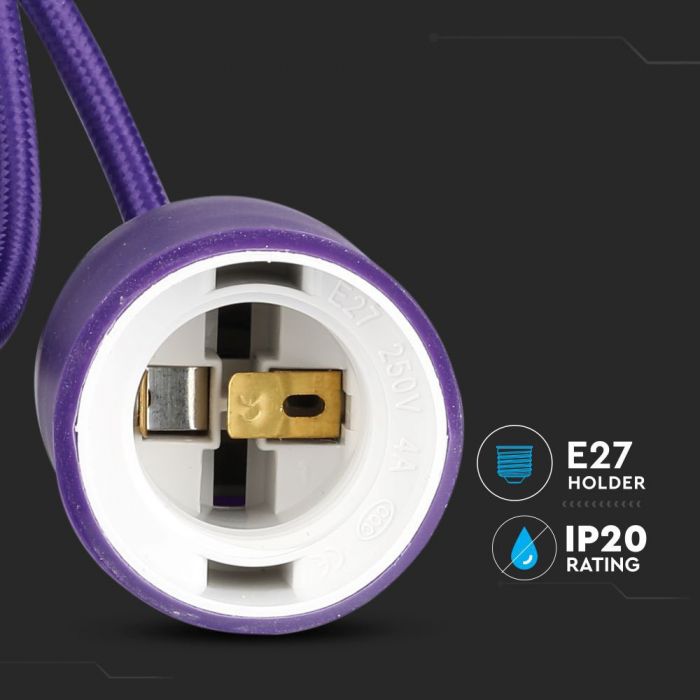 LED E27 PENDANT LAMP HOLDER 1M PURPLE