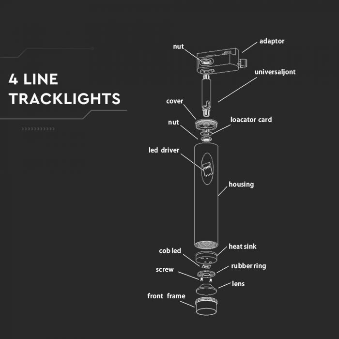 LED TRACK COB LIGHT 7W 490lm 4000K 24° 180X40.5X50 4-LINE WHITE SAMSUNG CHIP