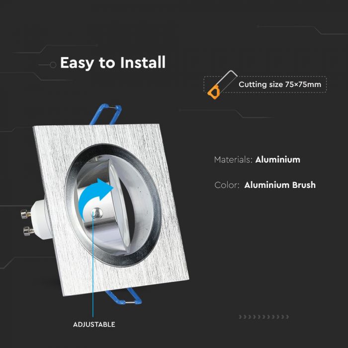 LED BRACKET 1XGU10 SQUARE Movable Aluminium Brash 91 (75)