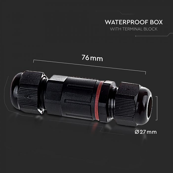 PLASTIC (UV RESISTANT) CYLINDER BOX WITH TERMINAL BLOCK 240V IP68 BLACK