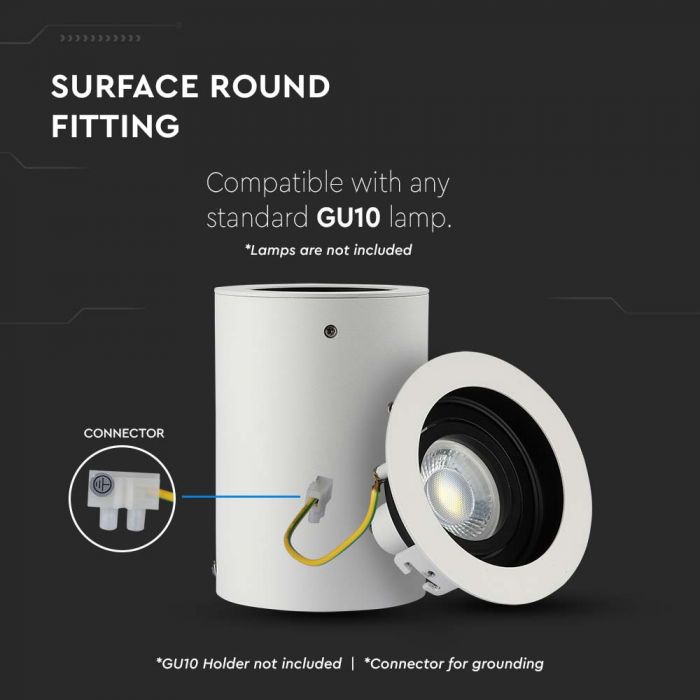 GU10 Fitting Surface Round White
