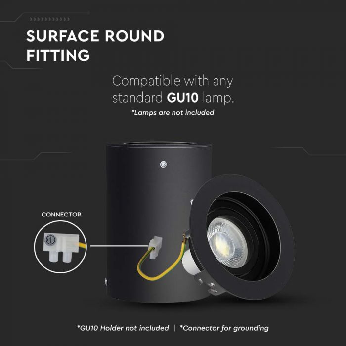 GU10 Fitting Surface Round Black