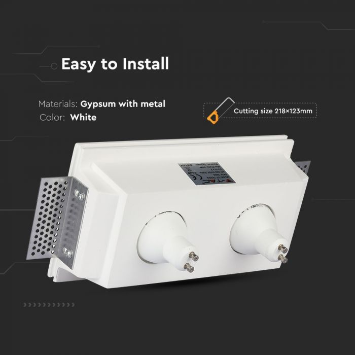 LED BRACKET 1X2 GU10 SQUARE WHITE 290X140X80 (215X120) GYPSUM