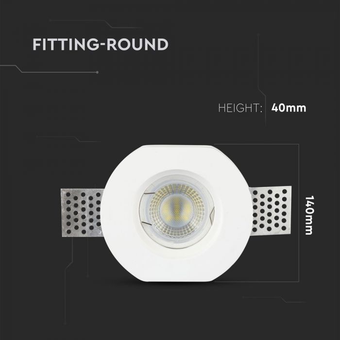 LED BRACKET GU10 ROUND WHITE 140X40 (100) GYPSUM