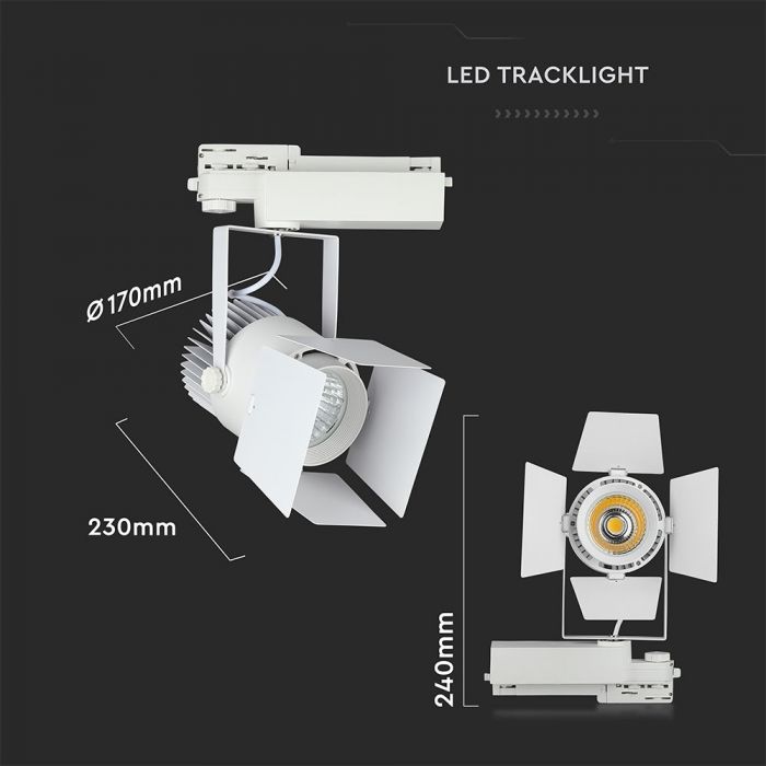LED TRACK COB LIGHT 33W 2640lm WW 24-60° 17X23X24 4-LINE SAMSUNG CHIP WHITE