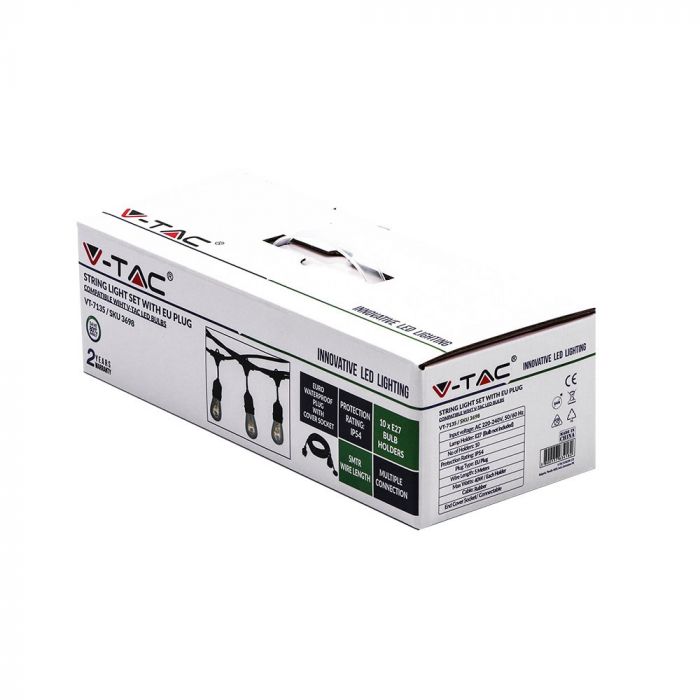 LED STRING LIGHT 5M WITH EURO PLUG AND 10 X WP SOCKET