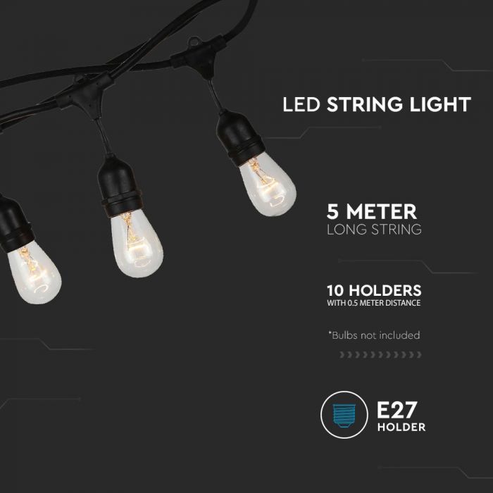 LED STRING LIGHT 5M WITH EURO PLUG AND 10 X WP SOCKET