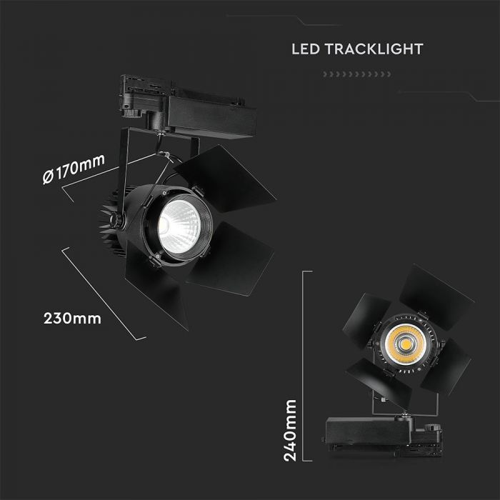 LED TRACK COB LIGHT 33W 2640lm WW 24-60° 17X23X24 4-LINE SAMSUNG CHIP BLACK
