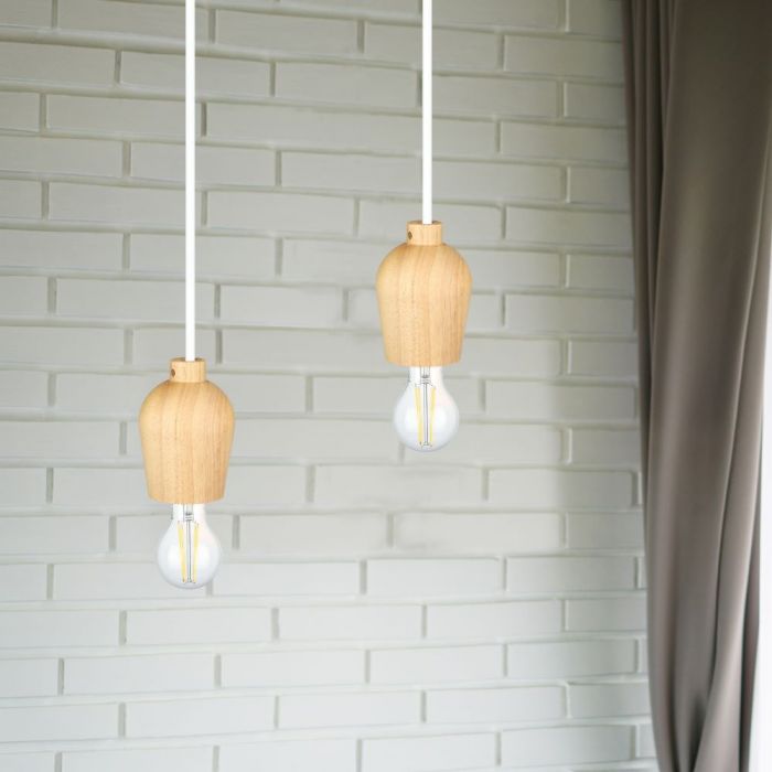 LED E27 PENDANT WHITE WIRE 73X102X100 WOODEN
