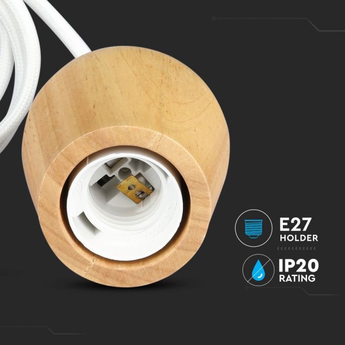 LED E27 PENDANT WHITE WIRE 73X102X100 WOODEN