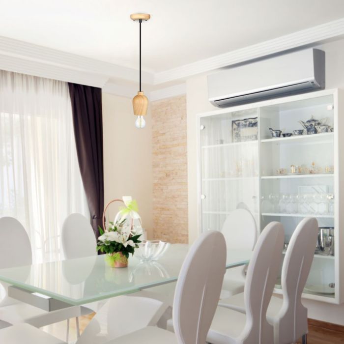 LED E27 PENDANT BLACK WIRE 73X102X100 WOODEN