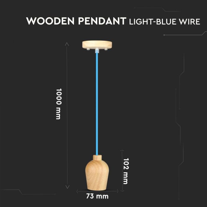 LED E27 PENDANT BLUE WIRE 73X102X100 WOODEN