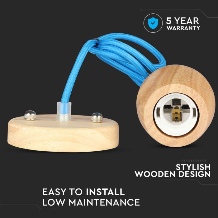 LED E27 PENDANT BLUE WIRE 73X102X100 WOODEN