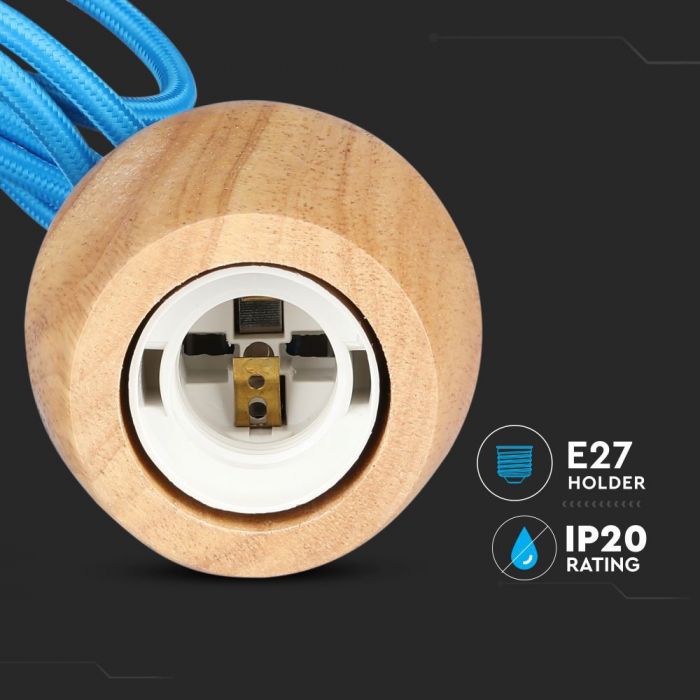 LED E27 PENDANT BLUE WIRE 73X102X100 WOODEN