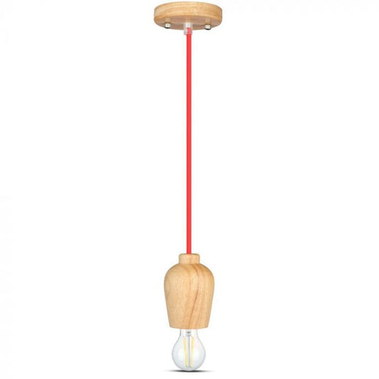 LED E27 PENDANT RED WIRE 73X102X100 WOODEN