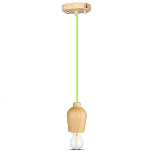 LED E27 PENDANT GREEN WIRE 73X102X100 WOODEN