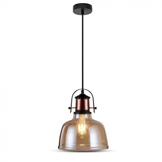 LED E27 PENDANT SHADE VINTAGE AMBER BLACK FABRIC WIRE 220X280X1150 GLASS
