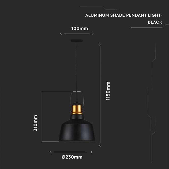 LED E27 PENDANT BLACK 23X31X115 ALUMINIUM