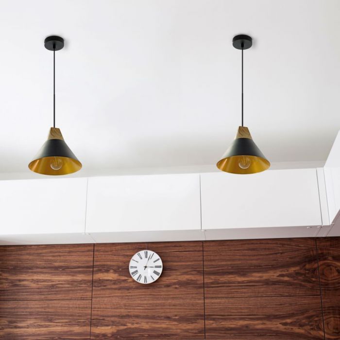 Modern Black Wooden Top Pendant 260mm