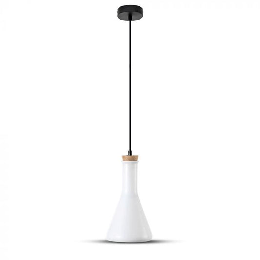 LED E27 PENDANT WHITE 17X32X112 GLASS WITH WOOD
