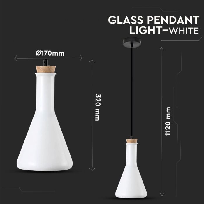 LED E27 PENDANT WHITE 17X32X112 GLASS WITH WOOD