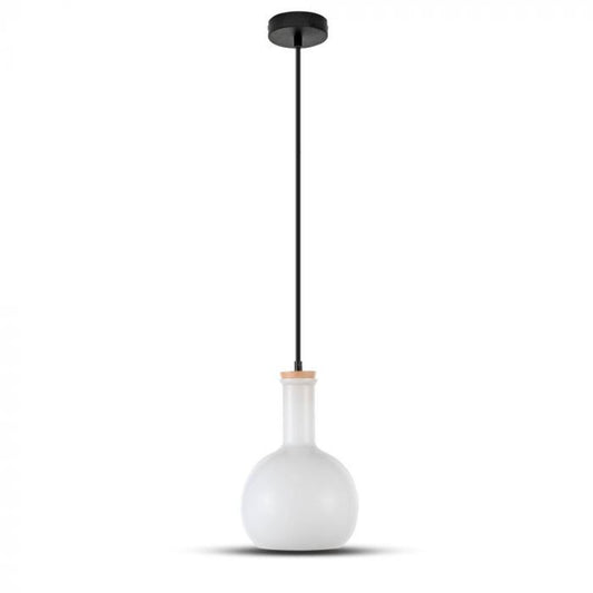 LED E27 PENDANT WHITE 19X32X112 GLASS WITH WOOD