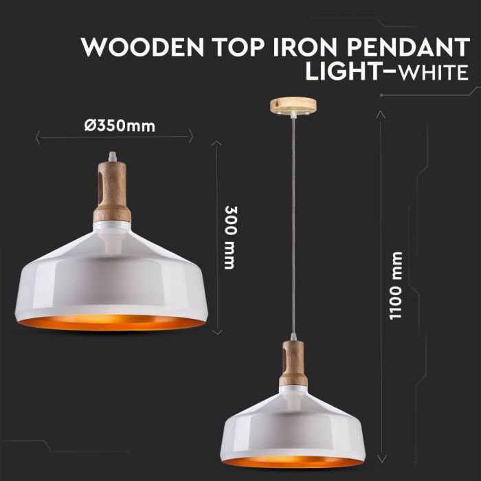 Wooden Top Iron Pendant Light White