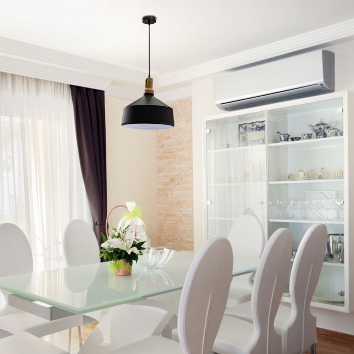 LED E27 PENDANT MODERN BLACK 35X30X110 WOODEN TOP