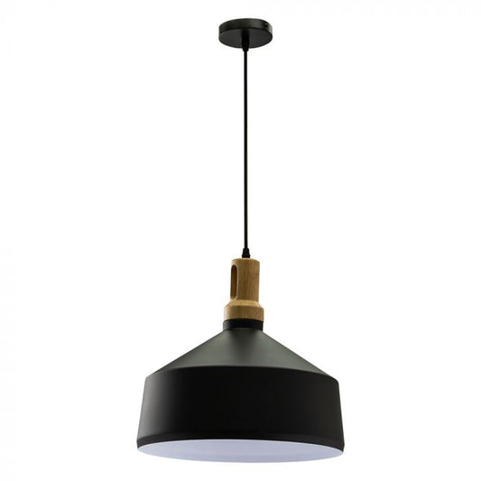 LED E27 PENDANT MODERN BLACK 35X30X110 WOODEN TOP