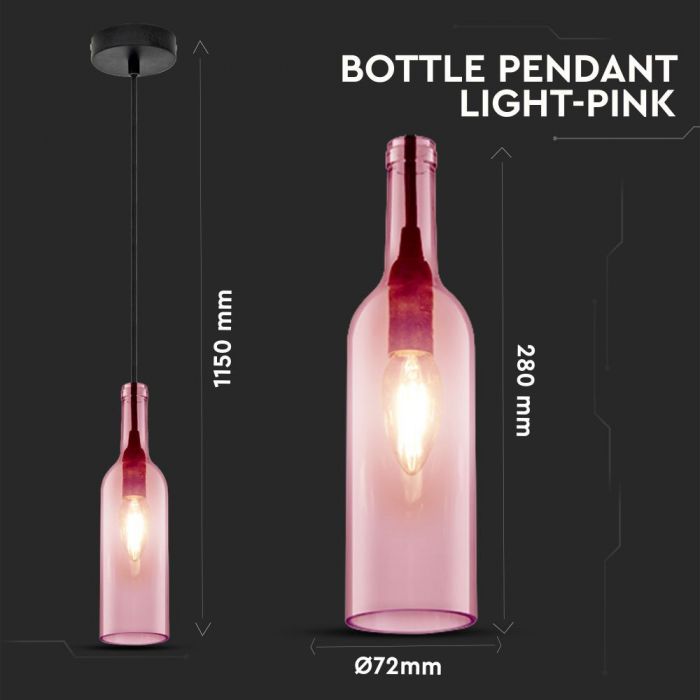 LED E27 PENDANT BOTTLE LIGHT PINK 7X28X115 GLASS