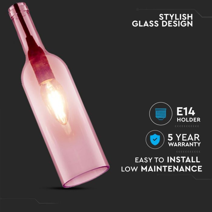 LED E27 PENDANT BOTTLE LIGHT PINK 7X28X115 GLASS