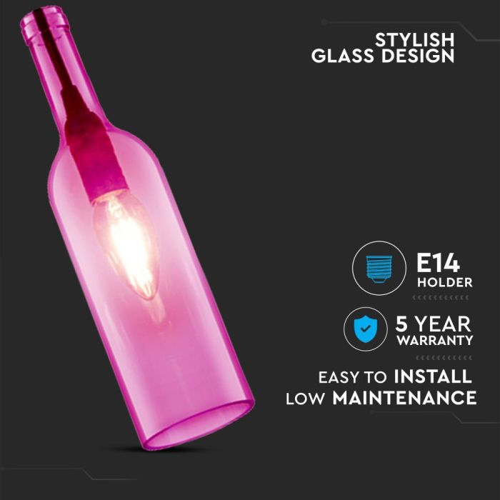 LED E27 PENDANT BOTTLE LIGHT ROSE 7X28X115 GLASS