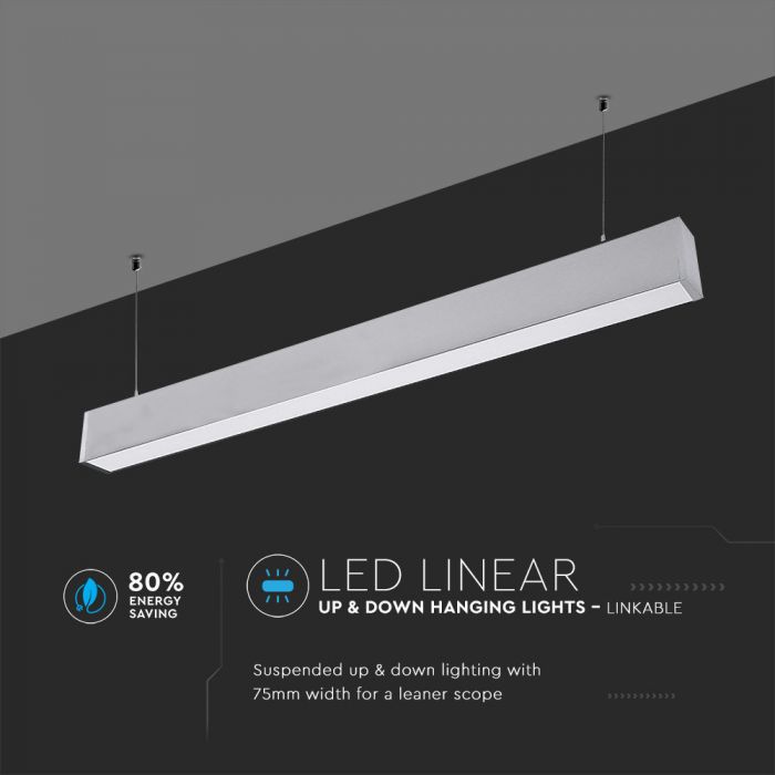 LED Linear Up Down Light SAMSUNG Chip 60W Hanging Silver Body 4000K