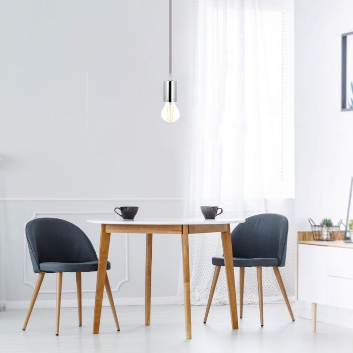 LED E27 PENDANT CHROME METAL 36X60 LIGHT GREY